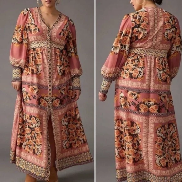 vineet bahl embroidered long-sleeve dress Anthropologie | Dresses | Anthropologie Floral Print Embroidered Vineet Bahl  Scarf Print Maxi Dresssz X